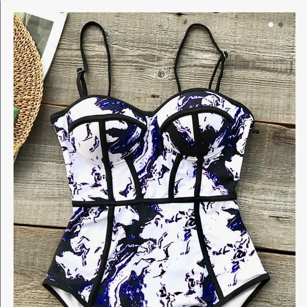 Tye dye black and indigo swimsuit